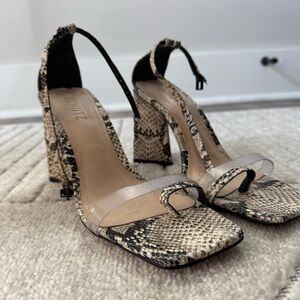 SCHUTZ Beige and Black Snakeskin Heels